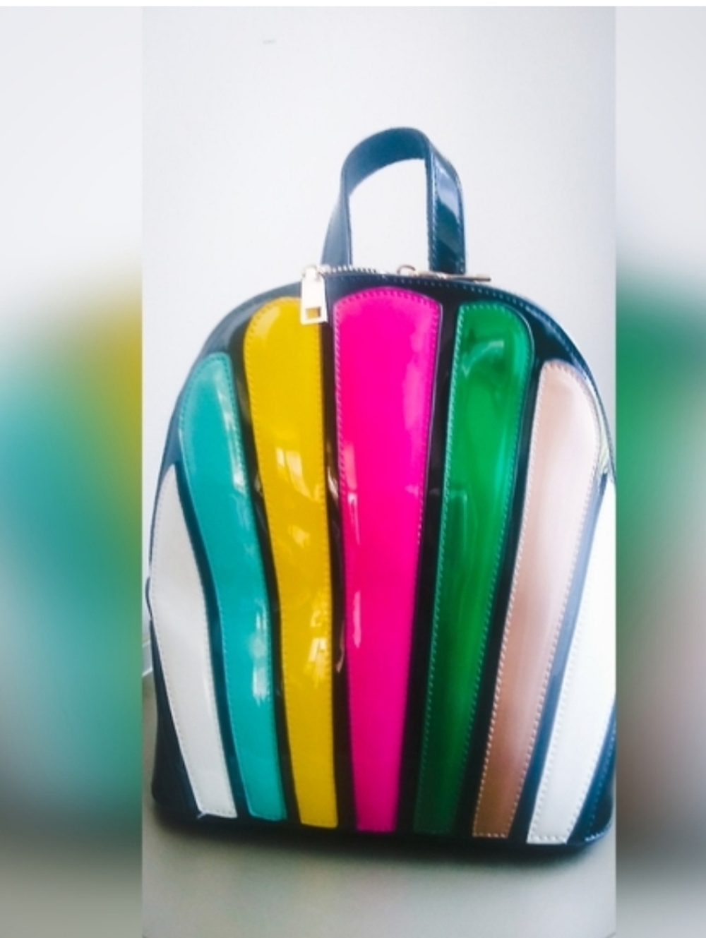 Colorblock Mini Backpack | Rainbow Stripe Statement Bag Trendy Fashion Backpack - Picture 4 of 4